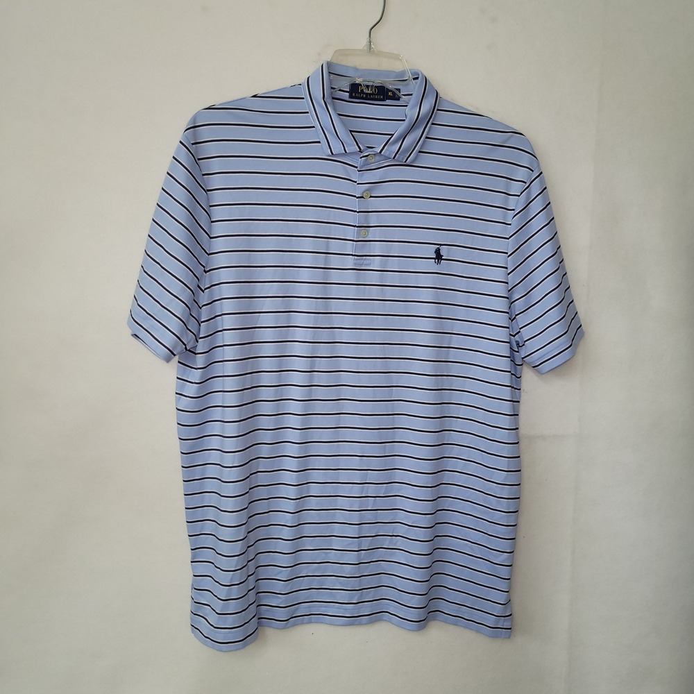 Polo Ralph Lauren XL Striped Polo Shirt Classic Fit Blue Interlock Knit Cotton‎